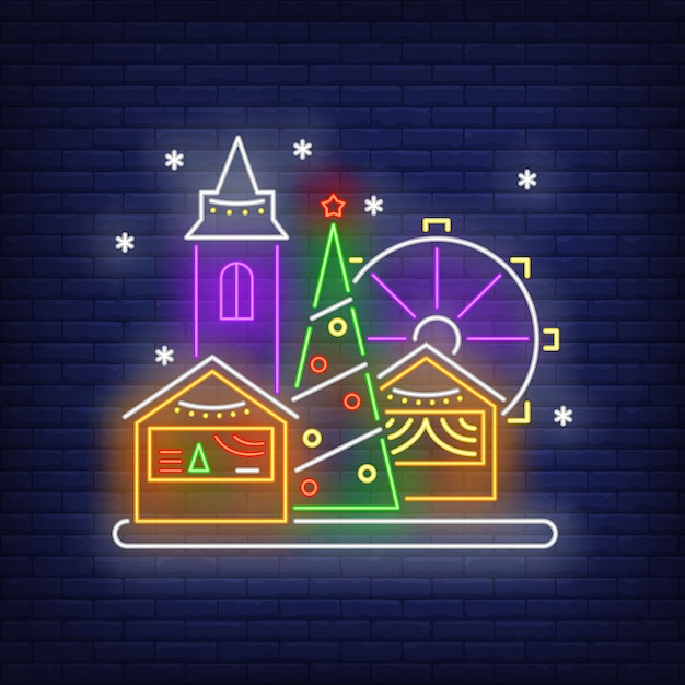 Gratis vector kerst kermis neon teken