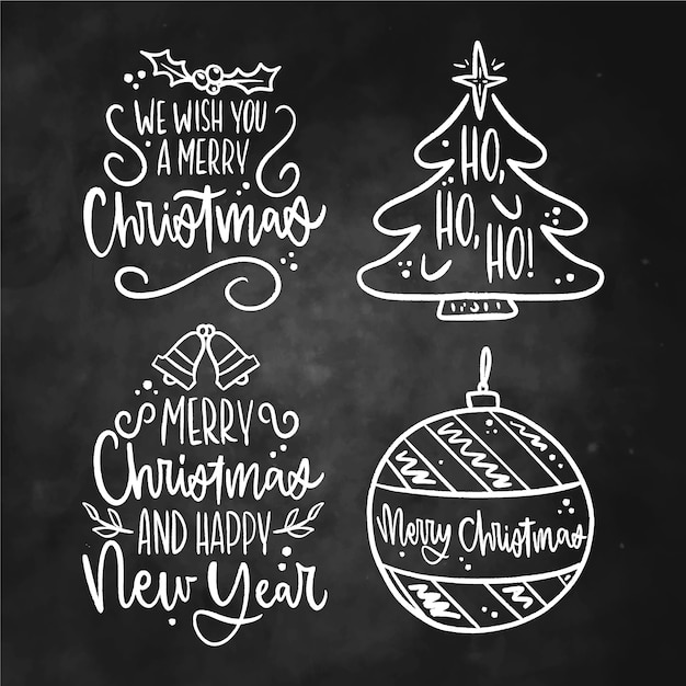 Gratis vector kerst label collectie op blackboard