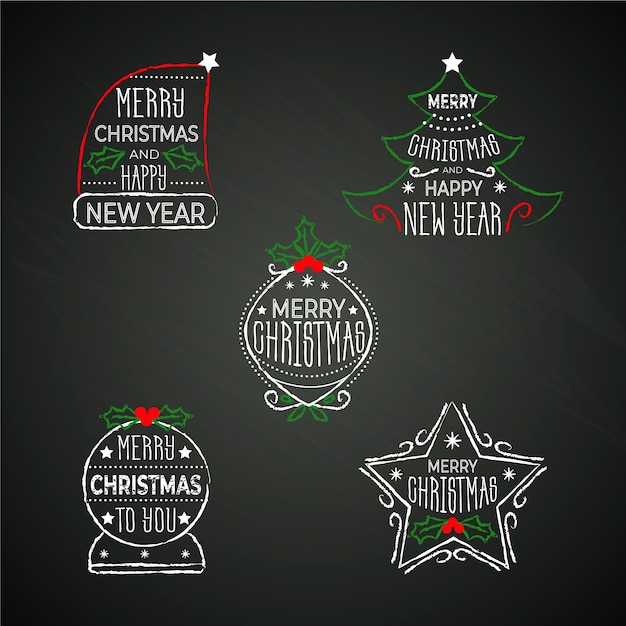 Gratis vector kerst label collectie op blackboard