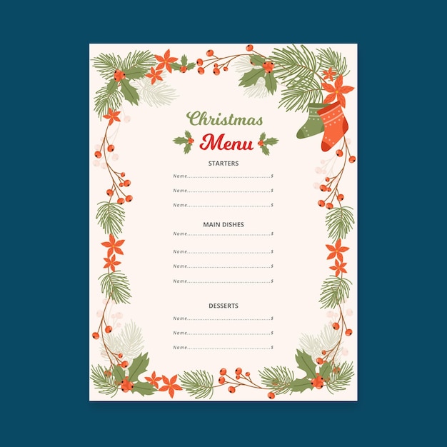 Kerst menusjabloon in plat ontwerp