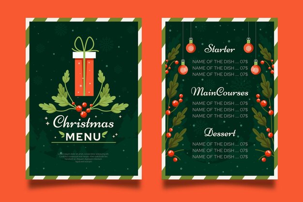 Kerst menusjabloon in plat ontwerp