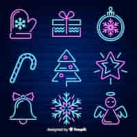 Gratis vector kerst neon elementen collectie