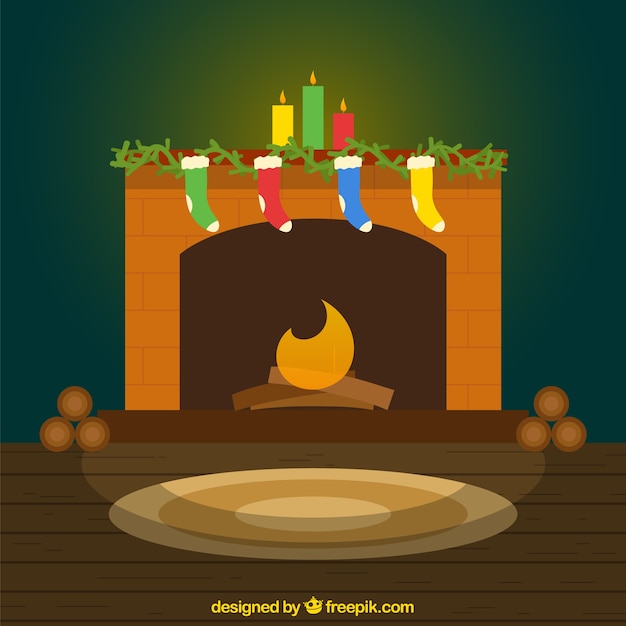 Gratis vector kerst open haard achtergrond