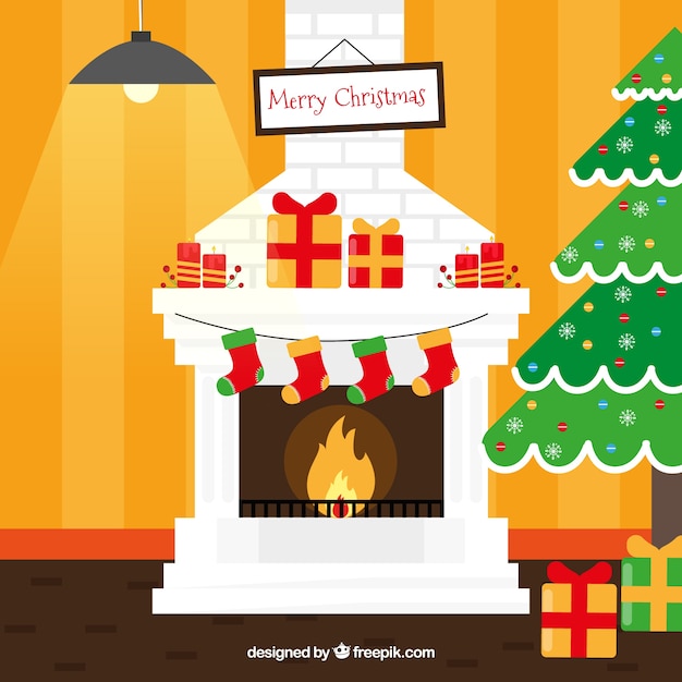 Gratis vector kerst open haard achtergrond