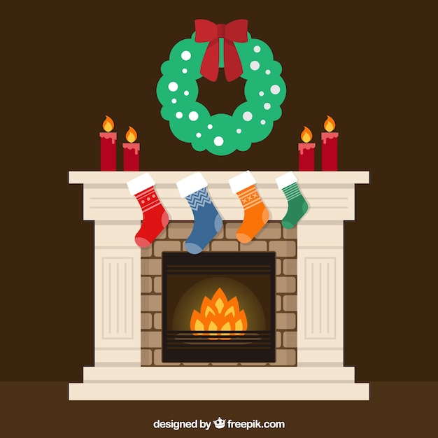 Gratis vector kerst open haard