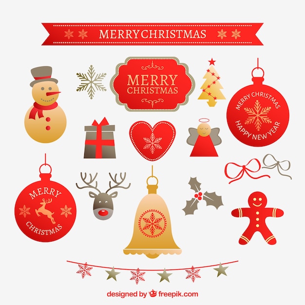 Gratis vector kerst ornamenten collectie in vintage stijl