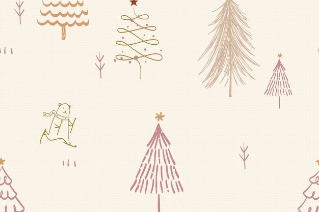 Kerst patroon achtergrond, schattige winter doodle in crème kleur vector