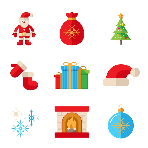 Kerst pictogrammen instellen in vlakke stijl op witte achtergrond