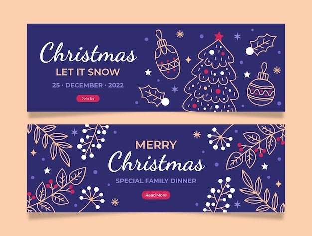 Gratis vector kerst seizoen viering horizontale banners set