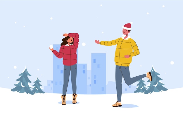 Gratis vector kerst sneeuw scène illustratie