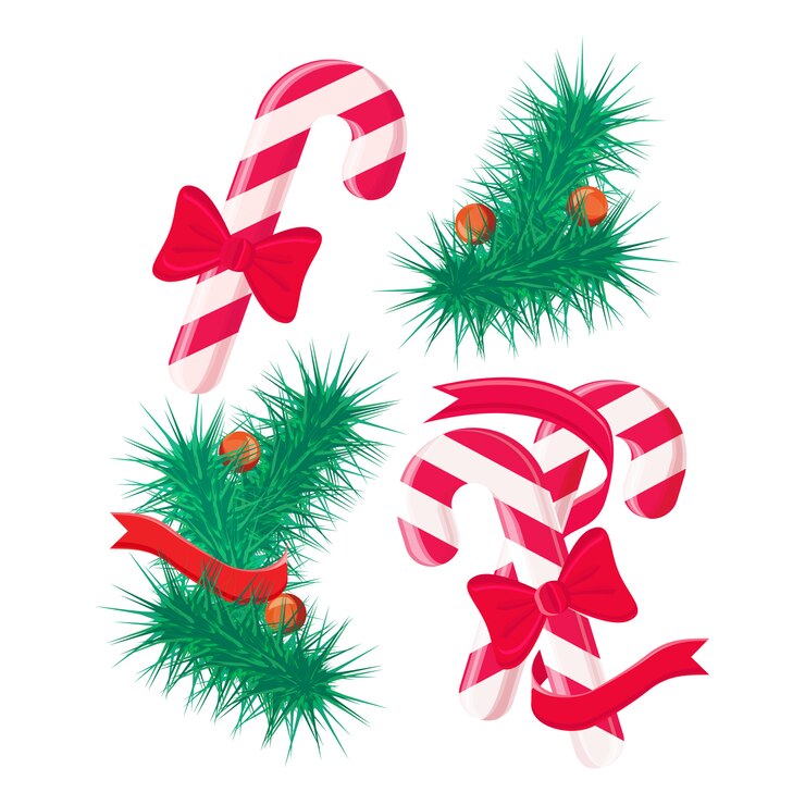 Gratis Vector kerst snoep en boom ontwerpset elementen.