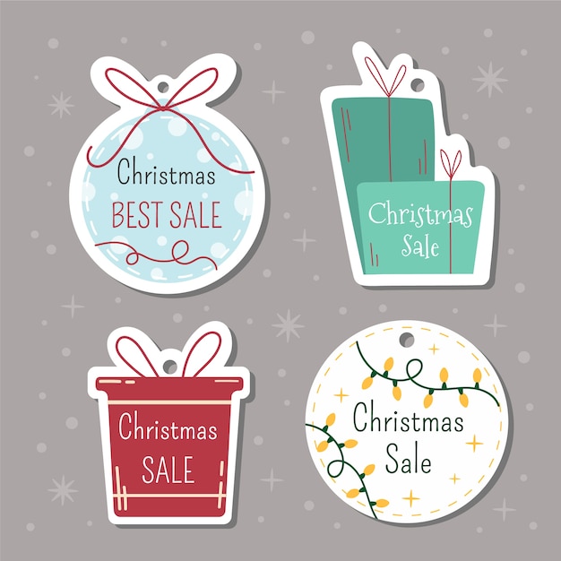 Kerst tags met letters en met de hand getekende elementen