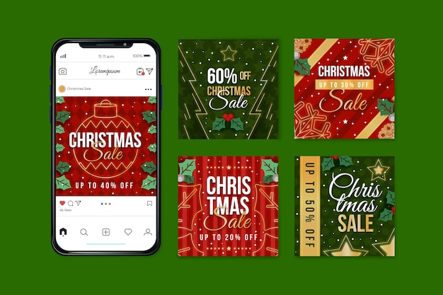 Gratis vector kerst verkoop instagram-berichten instellen
