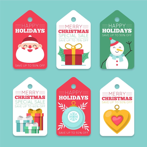 Gratis vector kerst verkoop tag collectie in plat design