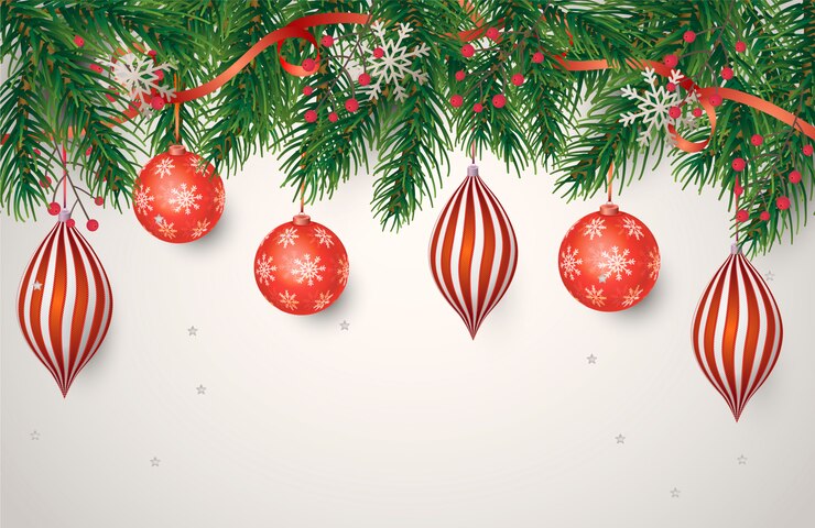 Gratis Vector kerstaffiche met rode decoratie