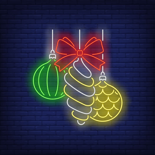 Kerstballen en strik in neon stijl