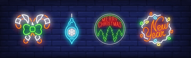 Gratis vector kerstballen symbolen in neon stijl