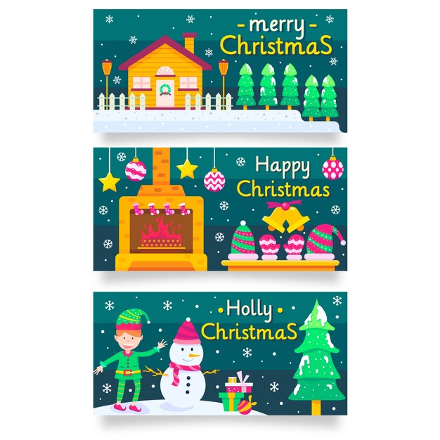 Kerstbanners in plat ontwerp