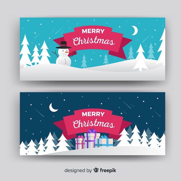 Kerstbanners in vlakke stijl