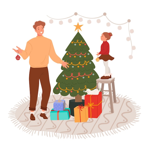 Gratis vector kerstboom decoratiescène