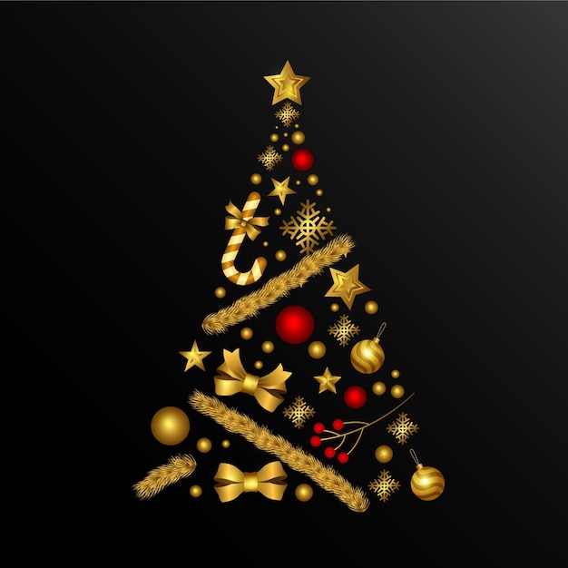 Gratis vector kerstboom gemaakt of realistische gouden decoratie