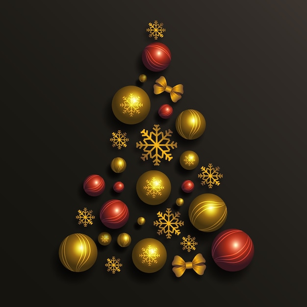 Kerstboom gemaakt van realistische gouden decoratie