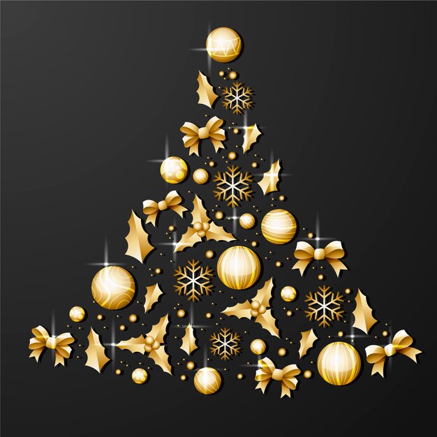 Kerstboom gemaakt van realistische gouden decoratie