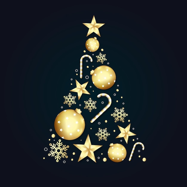 Gratis vector kerstboom gemaakt van realistische gouden decoratie