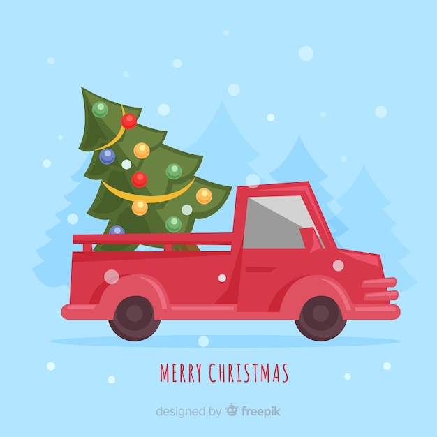 Gratis vector kerstboom levering vrachtwagen achtergrond