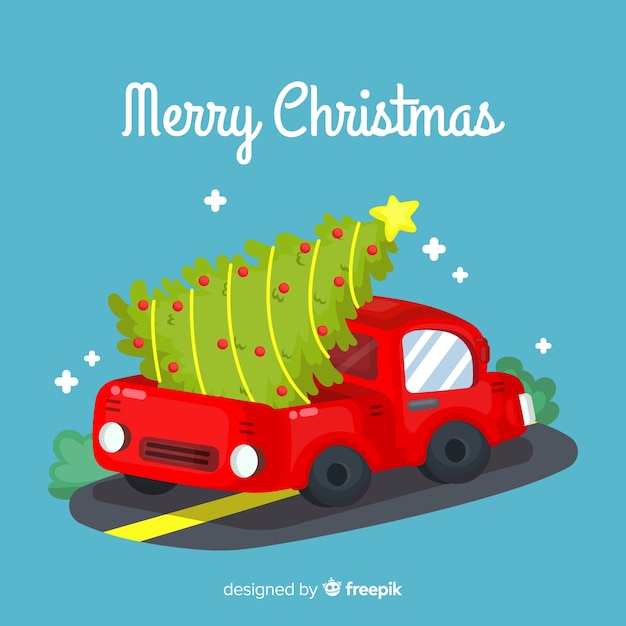 Gratis vector kerstboom levering vrachtwagen achtergrond