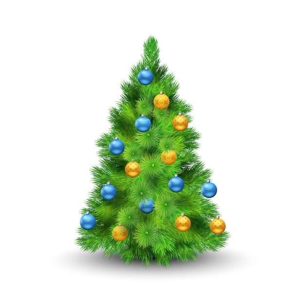 Kerstboom met decoratieballen op witte vectorillustratie worden geïsoleerd die als achtergrond