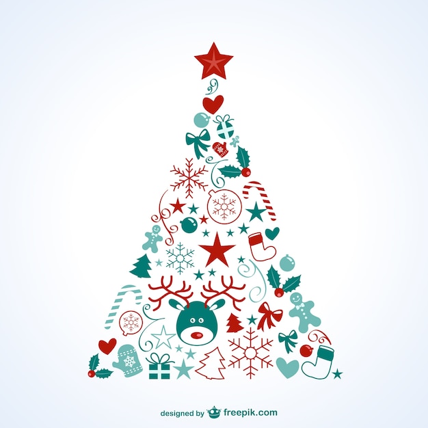 Gratis vector kerstboom met pictogrammen