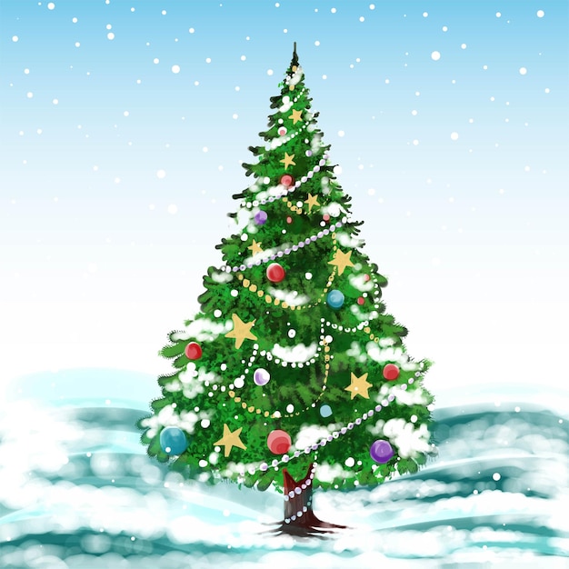 Gratis vector kerstboom op de achtergrond van de de wintervakantiekaart