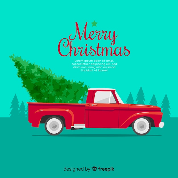 Gratis vector kerstboom op pick-up truck