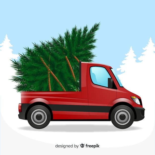 Gratis vector kerstboom op pick-up truck