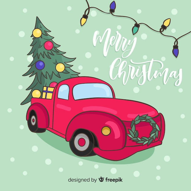 Gratis vector kerstboom pick-up truck