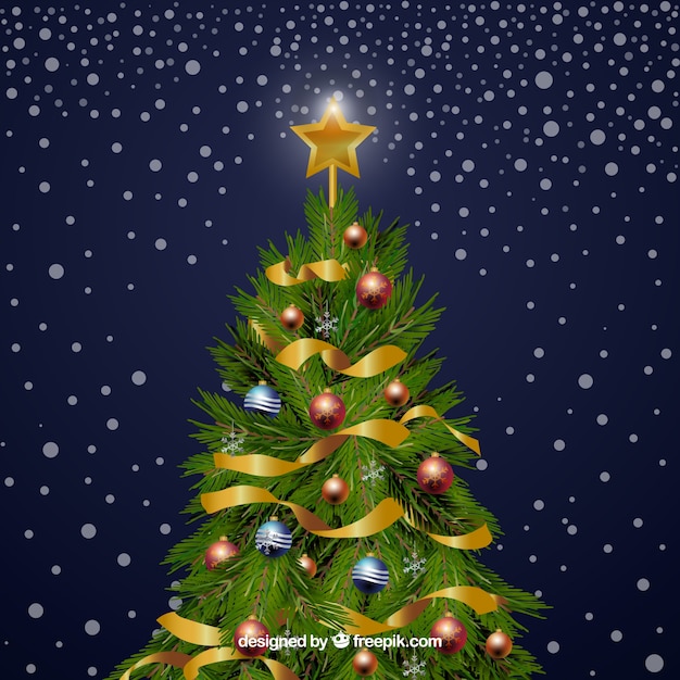 Gratis vector kerstboom versierd met kerstballen