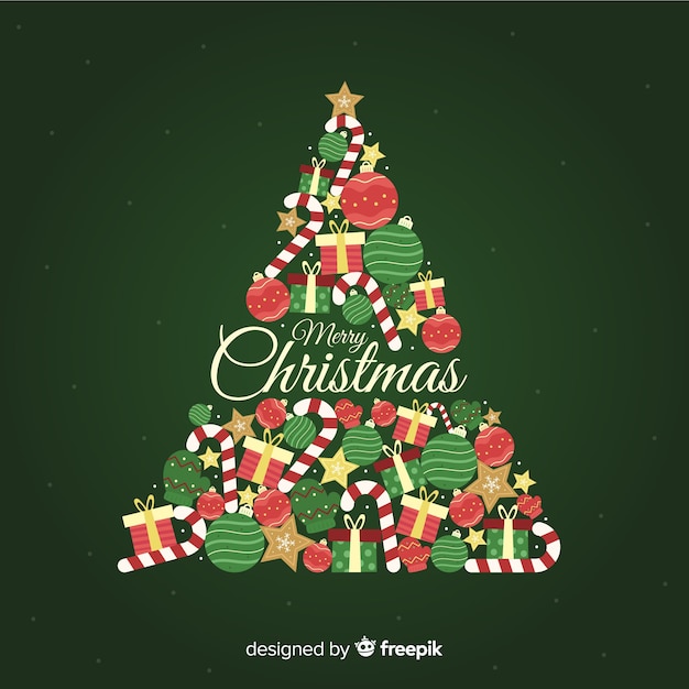 Gratis vector kerstboomachtergrond in vlak ontwerp