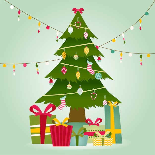 Gratis vector kerstboomconcept met uitstekend ontwerp