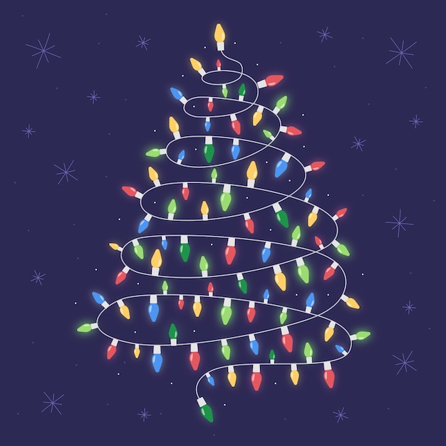 Gratis vector kerstboomconcept van gloeilampen wordt gemaakt die