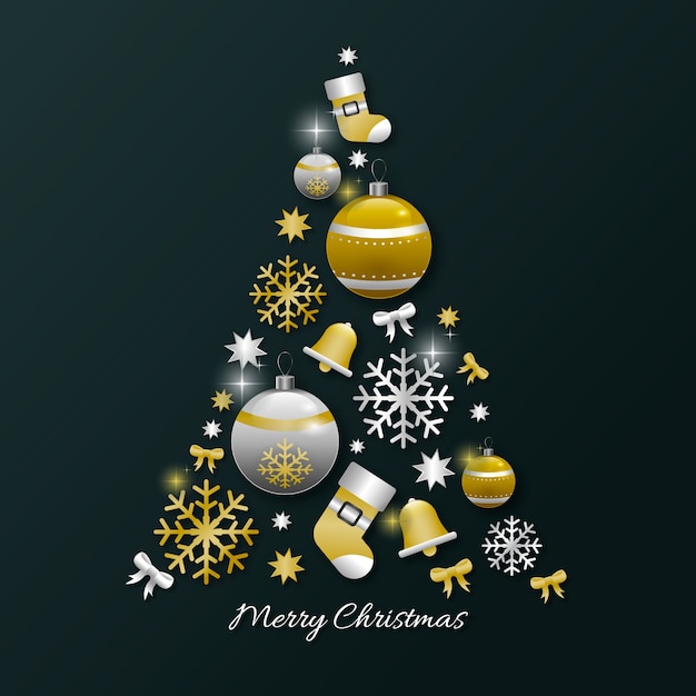 Gratis vector kerstboomconcept van realistische gouden decoratie wordt gemaakt die