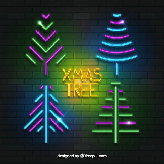 Gratis vector kerstboompak neonlichten