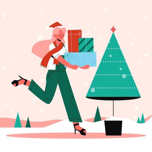 Gratis vector kerstcadeaus scène