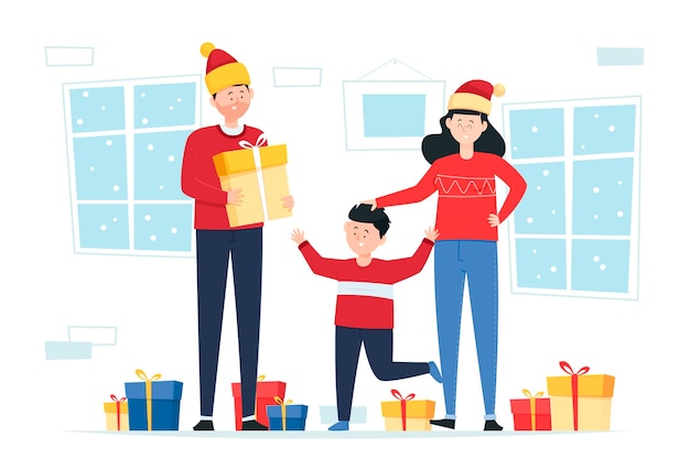 Gratis vector kerstcadeaus scène