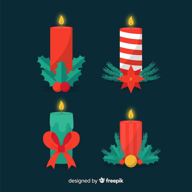 Gratis vector kerstcollectie met platte kaars