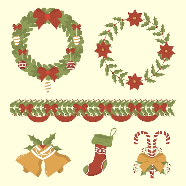 Gratis vector kerstdecoratie in plat design