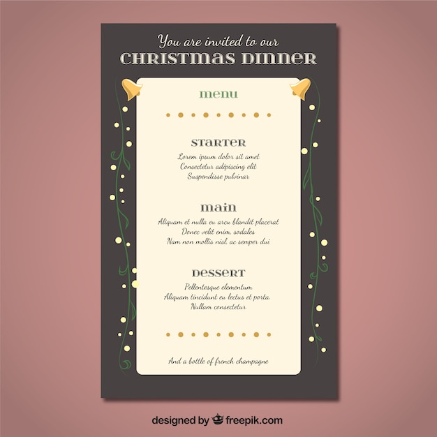 Gratis vector kerstdiner menu