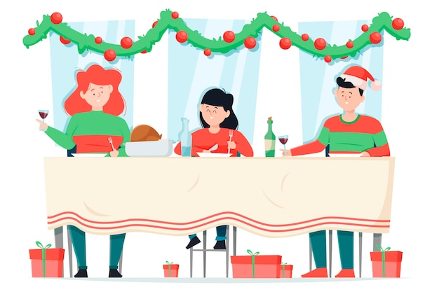 Gratis vector kerstdiner scène