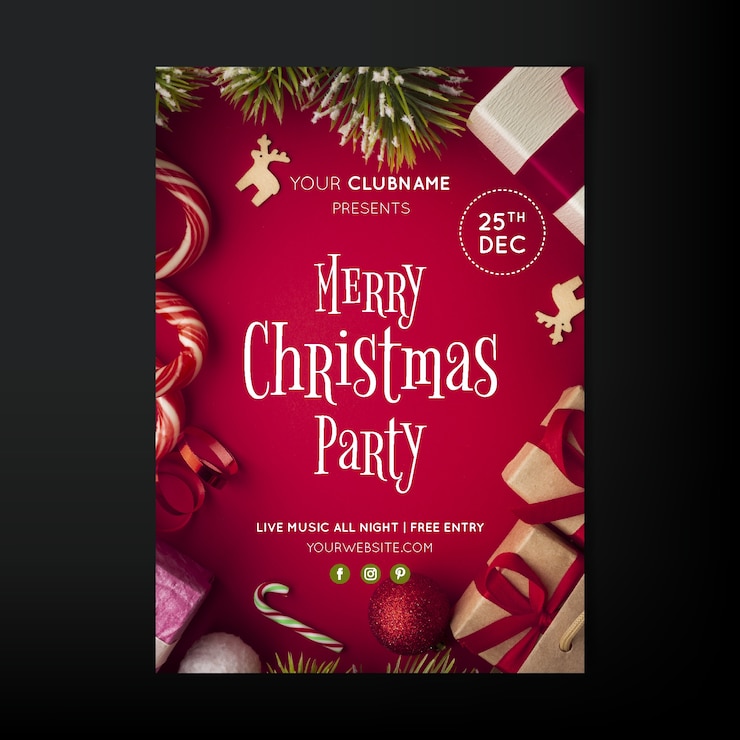 Gratis Vector kerstfeest flyer met foto