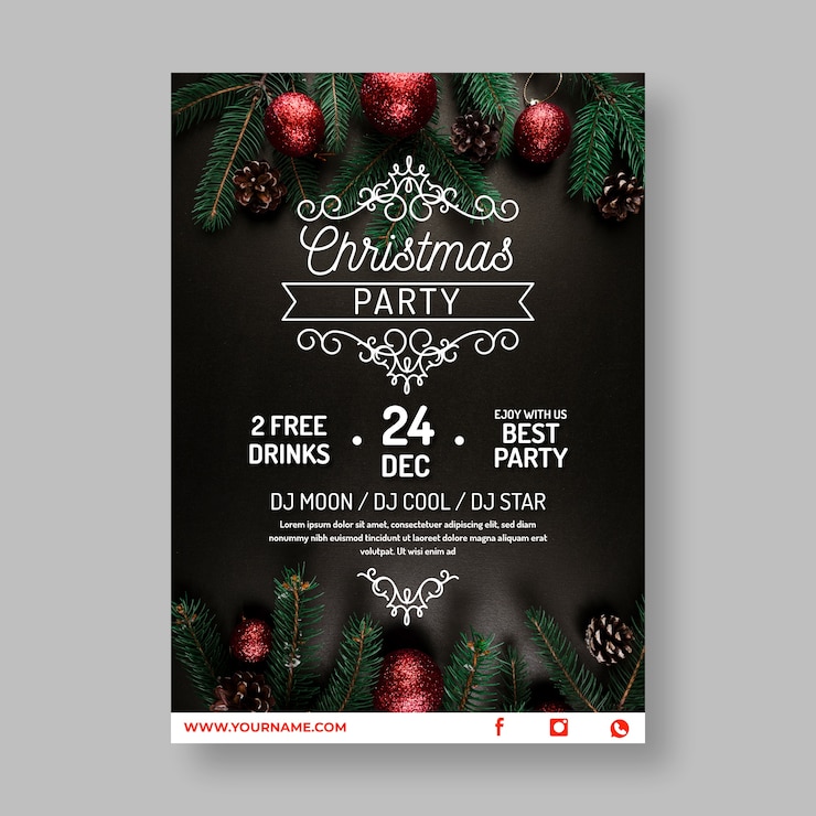 Gratis Vector kerstfeest poster sjabloon met foto